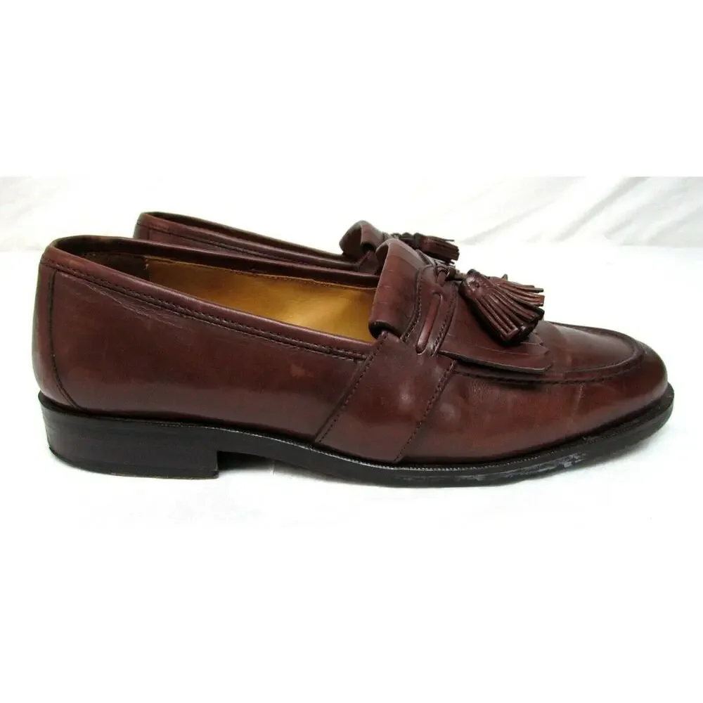 Johnston & Murphy men's size 8.5 M brown leather loafers shoes kilt tassels